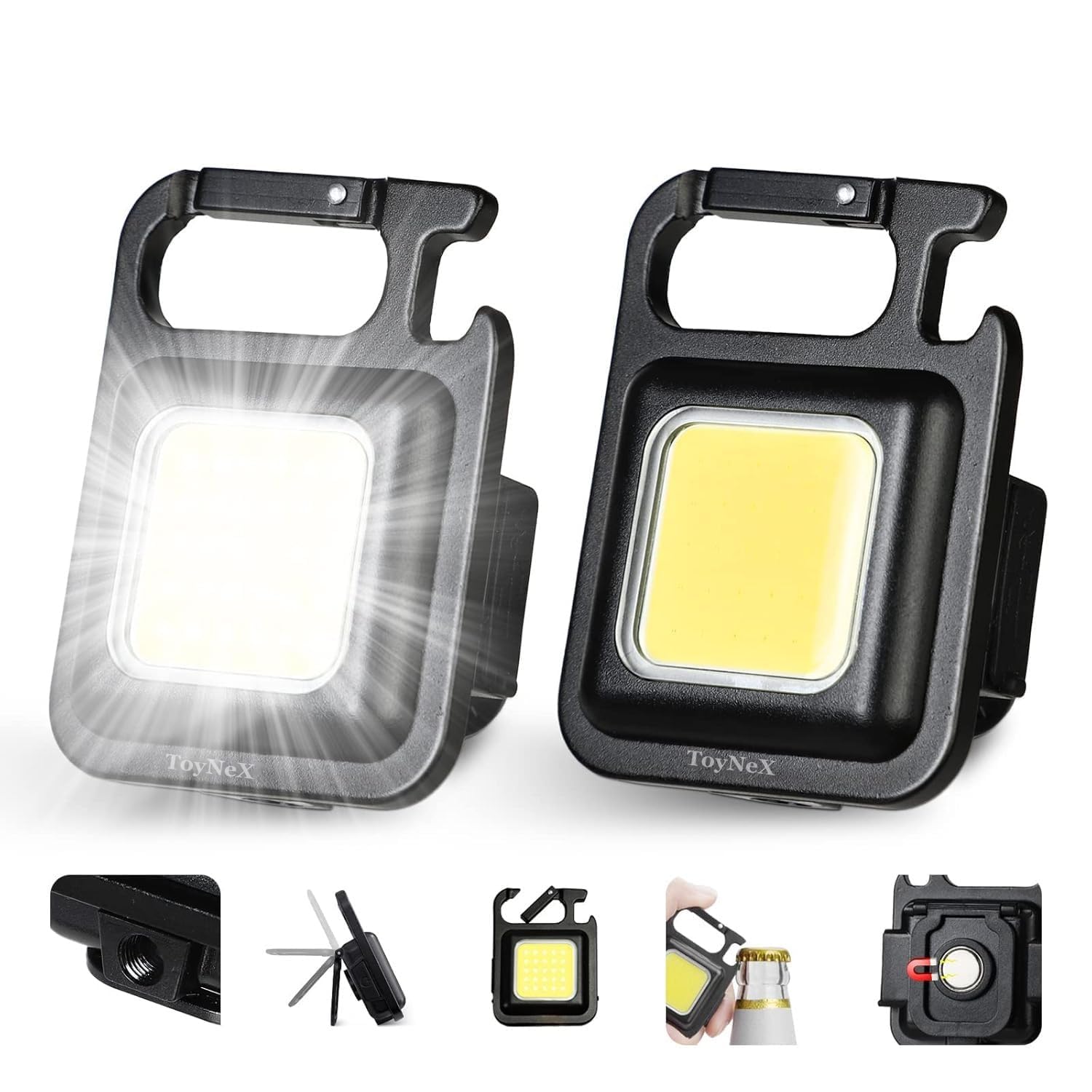 ToyNeX 800 Lumens COB Rechargeable Mini Flashlight: 4 Modes, Magnetic Base, Bottle Opener. Ultralight Portable Pocket Light, Ultralight Portable LED Keychain Light for Camping & Work. (Black)-image-13