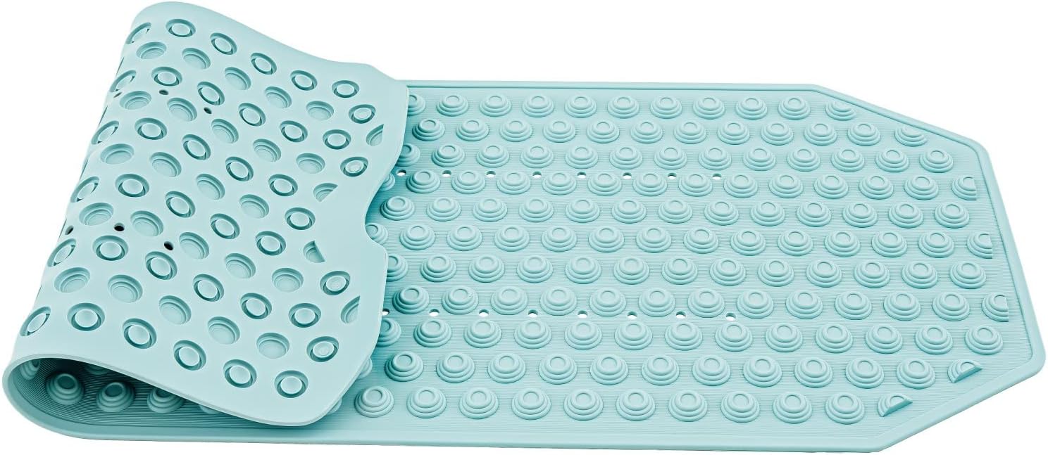 Tatkraft Secure Alfombra de Bañera Antideslizante, 40x103cm, Alfombrilla de Baño Antimoho con 153 Ventosas de Agarre, Esterilla de Baño Azul