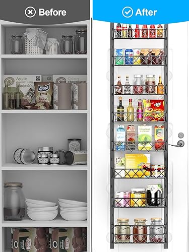 Miniatura 3 de Organizador de despensa sobre la puerta, organizador de puerta de despensa de 8 niveles con cesta ajustable, estante de metal para especias para