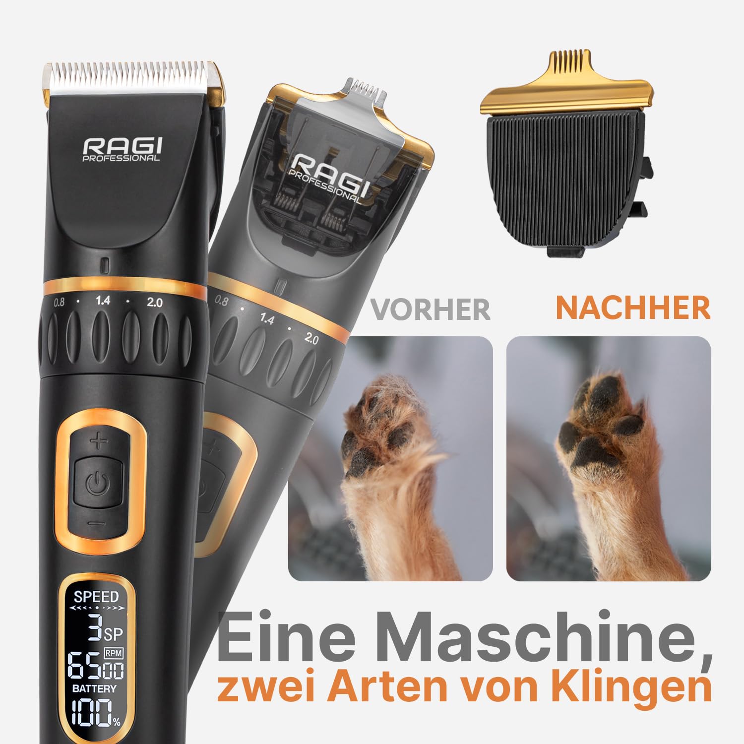 RAGI Tondeuse pour chien - Tondeuse sans fil - Silencieuse et rechargeable - Tondeuse à poils d'animaux - Noir