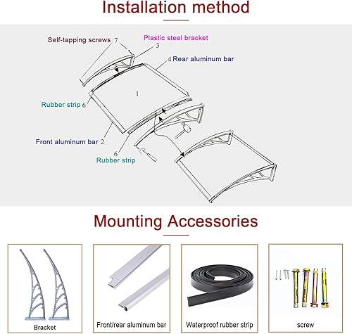 Miniatura 8 de Toldo para ventana, protección contra rayos UV, lluvia, nieve, toldo para puerta, toldo de jardín, toldo de patio al aire libre, cubierta de