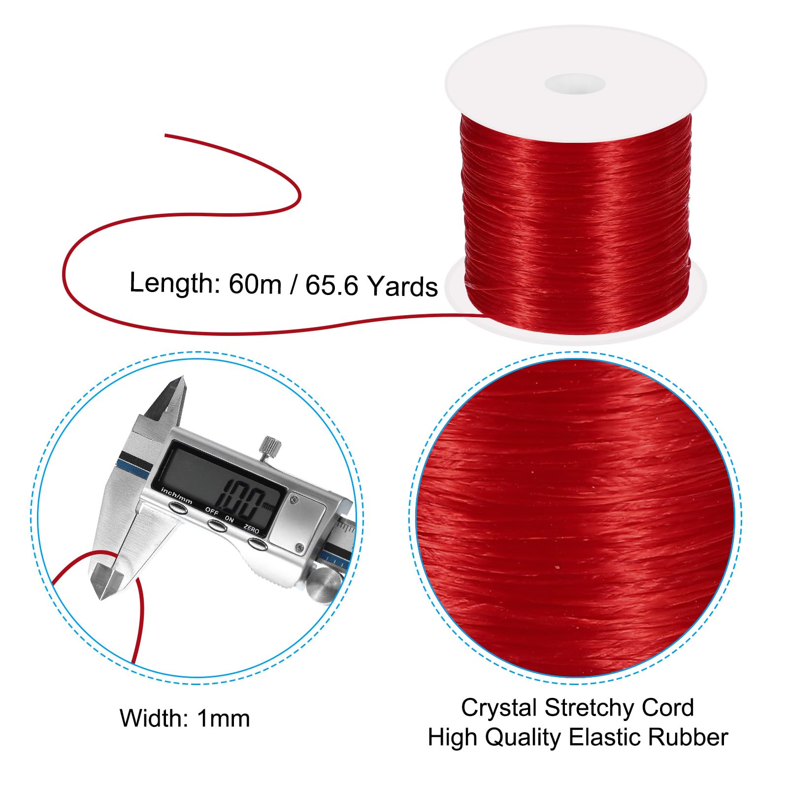 PATIKIL 66 Yard Flat Stretchy Bracelet String, 1mm Elastic String Stretch Crystal String Bead Cord for Bracelets Beading Jewelry Making, Red - Image 2