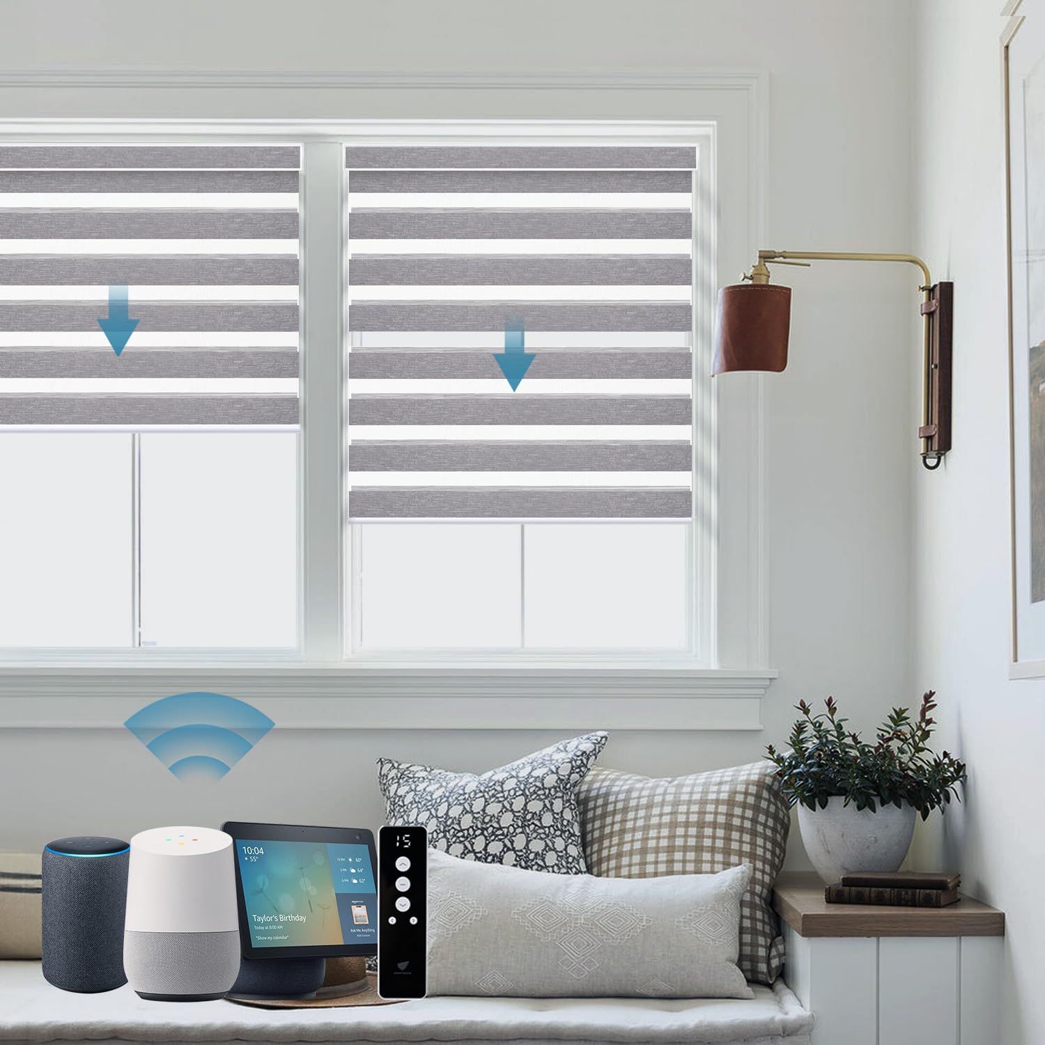SmartWings Customized Motorized Zebra Blinds, 60% Blackout Grey