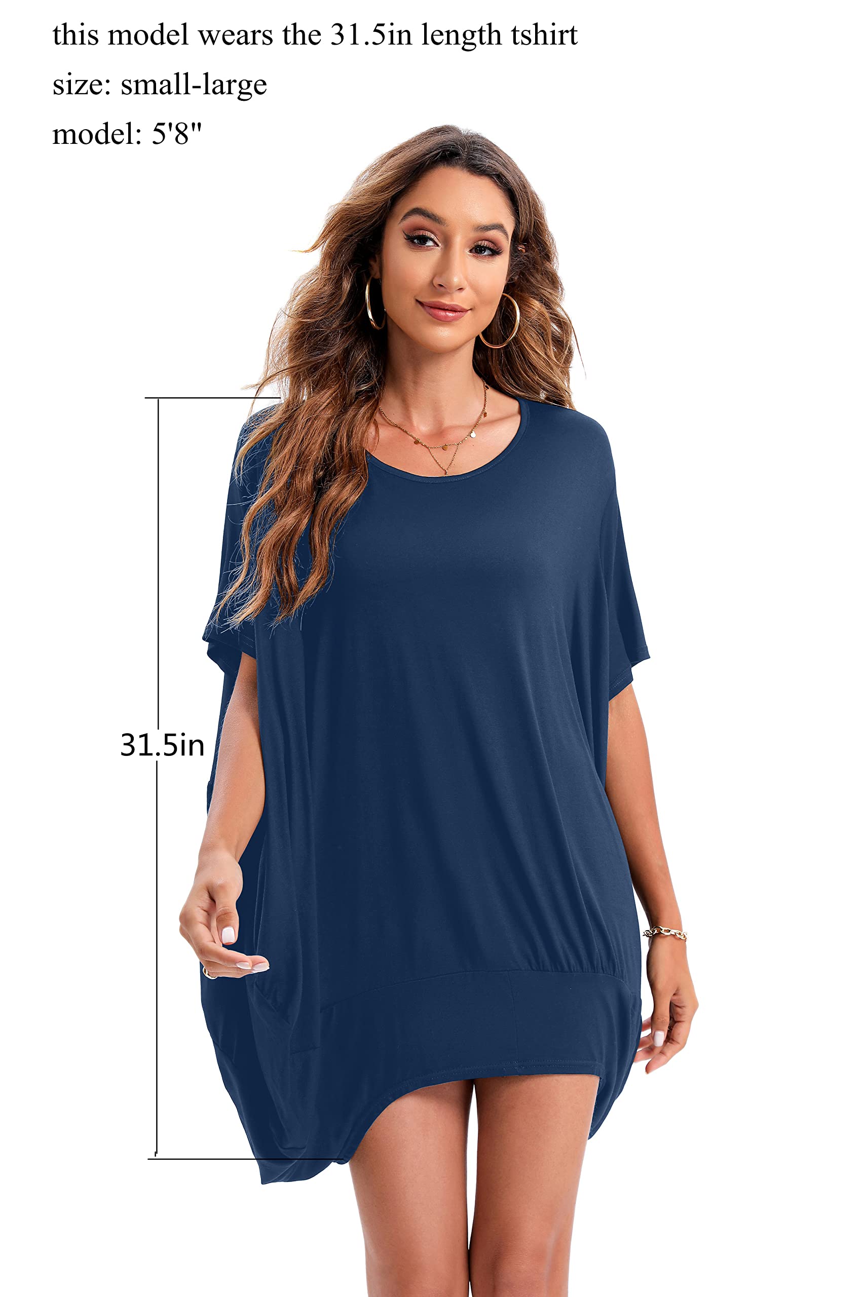 ellazhu GA200 T-shirt surdimensionné à manches courtes et col rond pour femme, bleu, S/XL