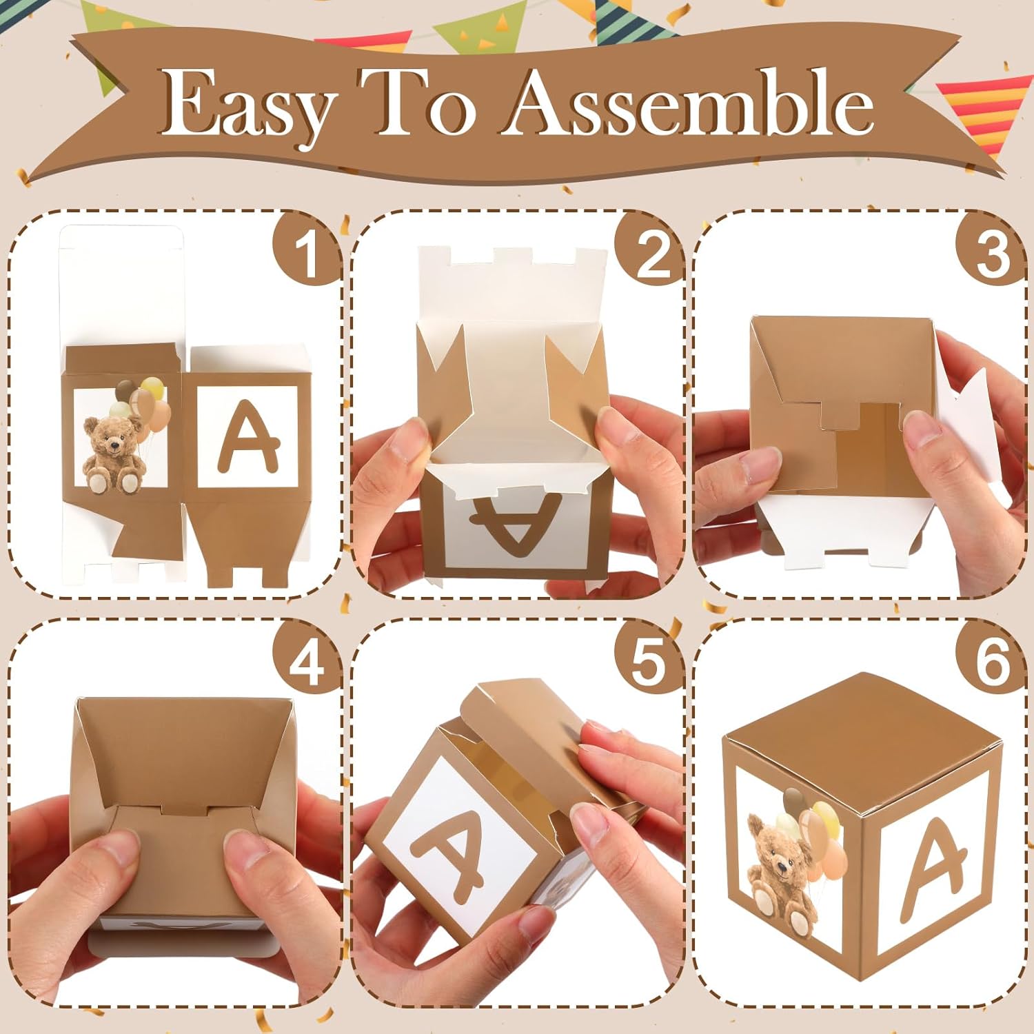 20 Pcs 4 Sets Bear Boxes with Letters for Baby Shower Brown Bear Baby Shower Centerpieces for Gender Reveal Birthday Party Table Decorations