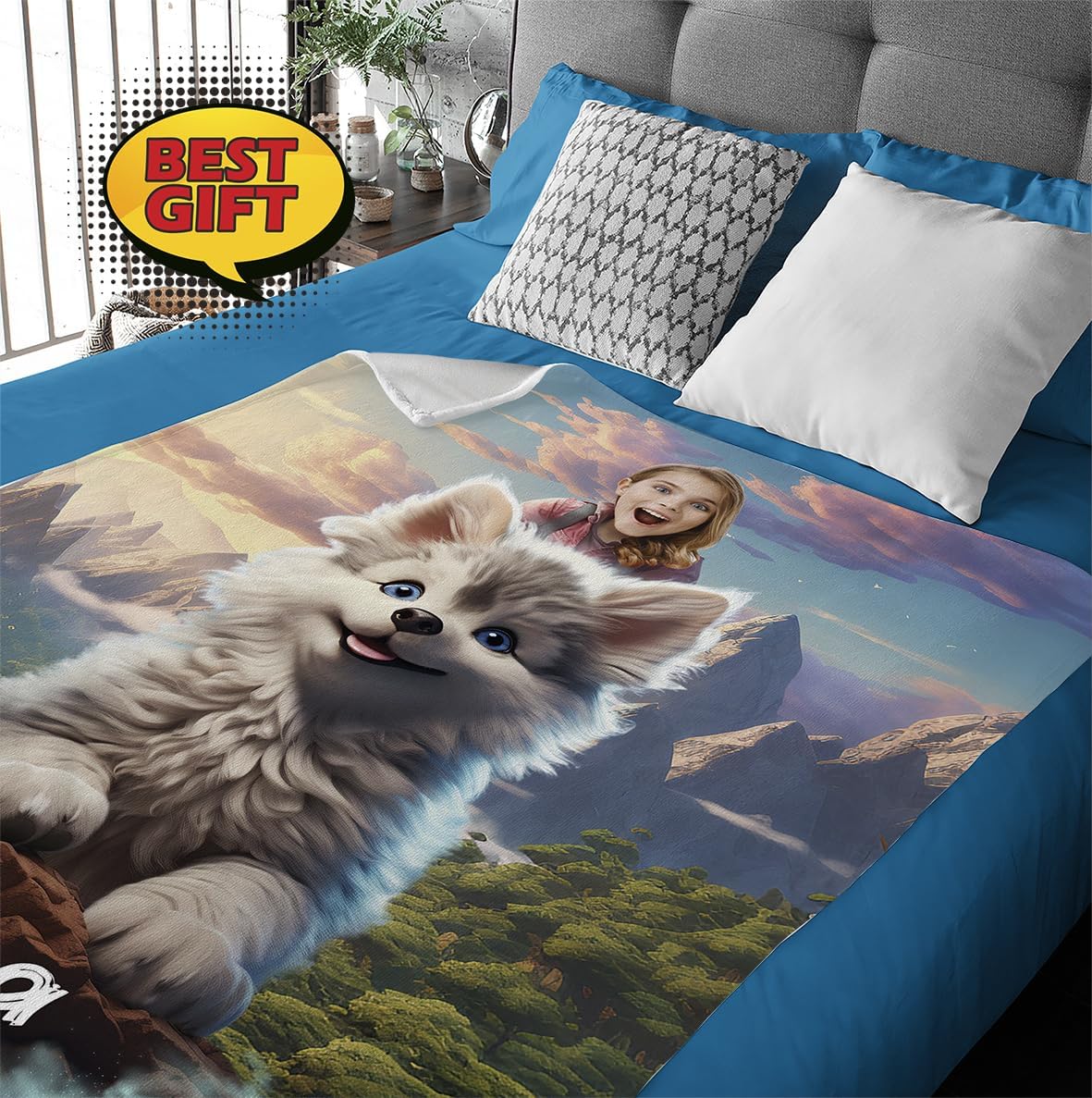 Best Photo Blanket for Kids, Birthday Gift for Girls, Girl Riding a Wolf Custom Blanket with Photos 30 x 40, Personalized Baby Blanket, Animal Lover Gift Ideas for Her Christmas Graduation KC12