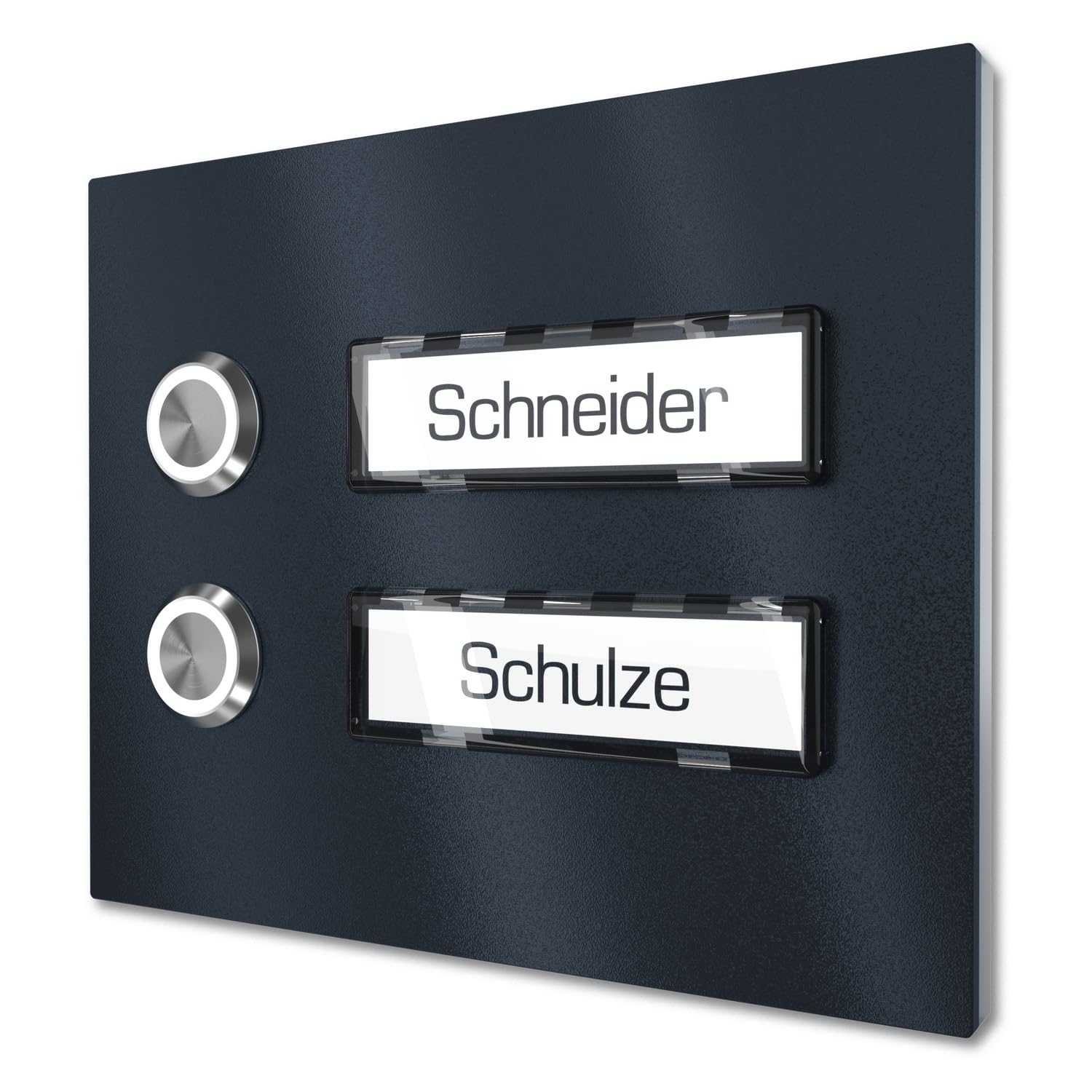 Mehrfamilien Aufputz Türklingel mit LED Klingeltaster 2 Namensschilder - V2A Edelstahl Klingel 140x115 mm Pulverbeschichtet RAL 7016 - Name Beleuchtung wählbar Zweifamilienhaus