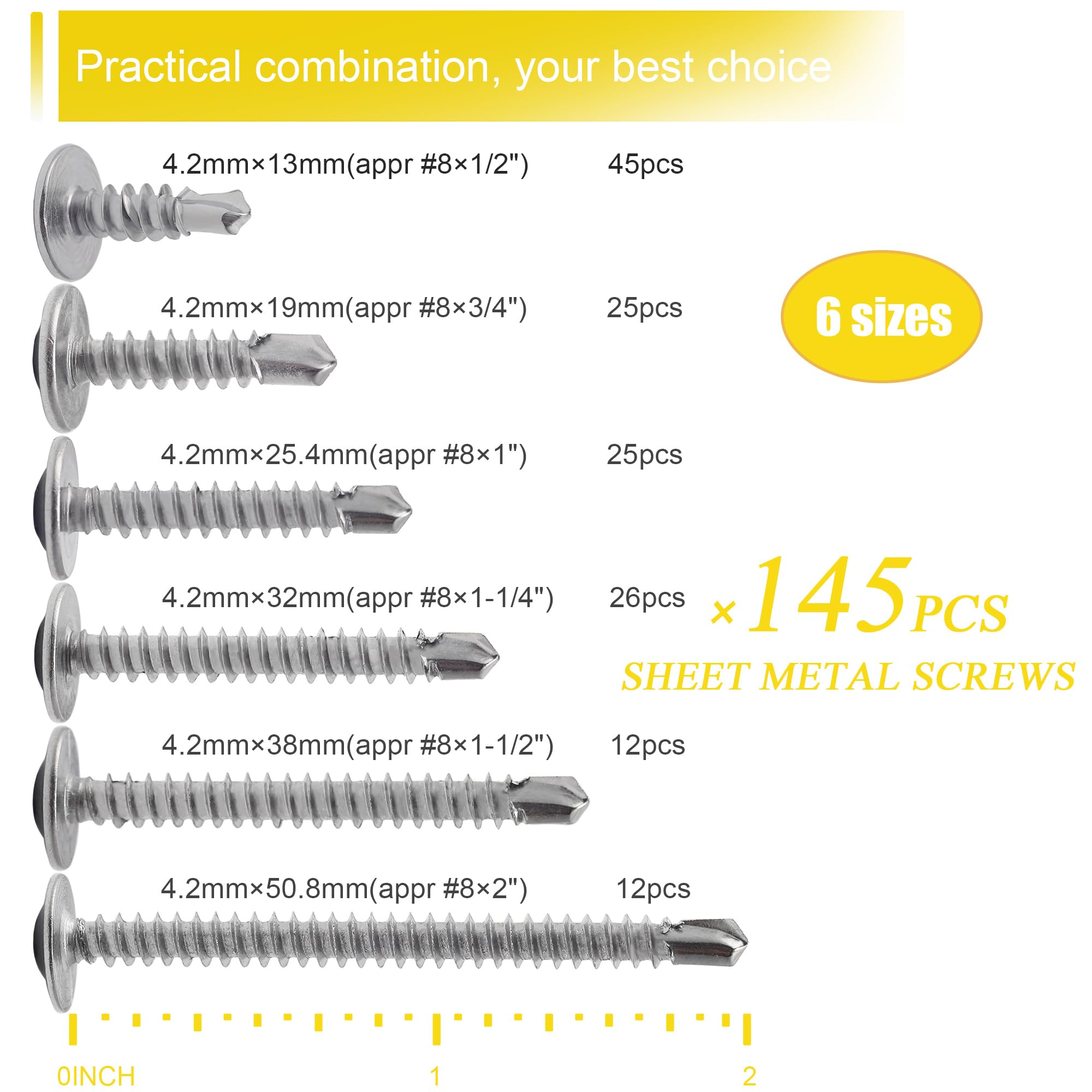 JEGONFRI Sheet Metal Screws - 145PCS Stainless Steel -3 JEGONFRI Sheet Metal Screws - 145PCS Stainless Steel -3