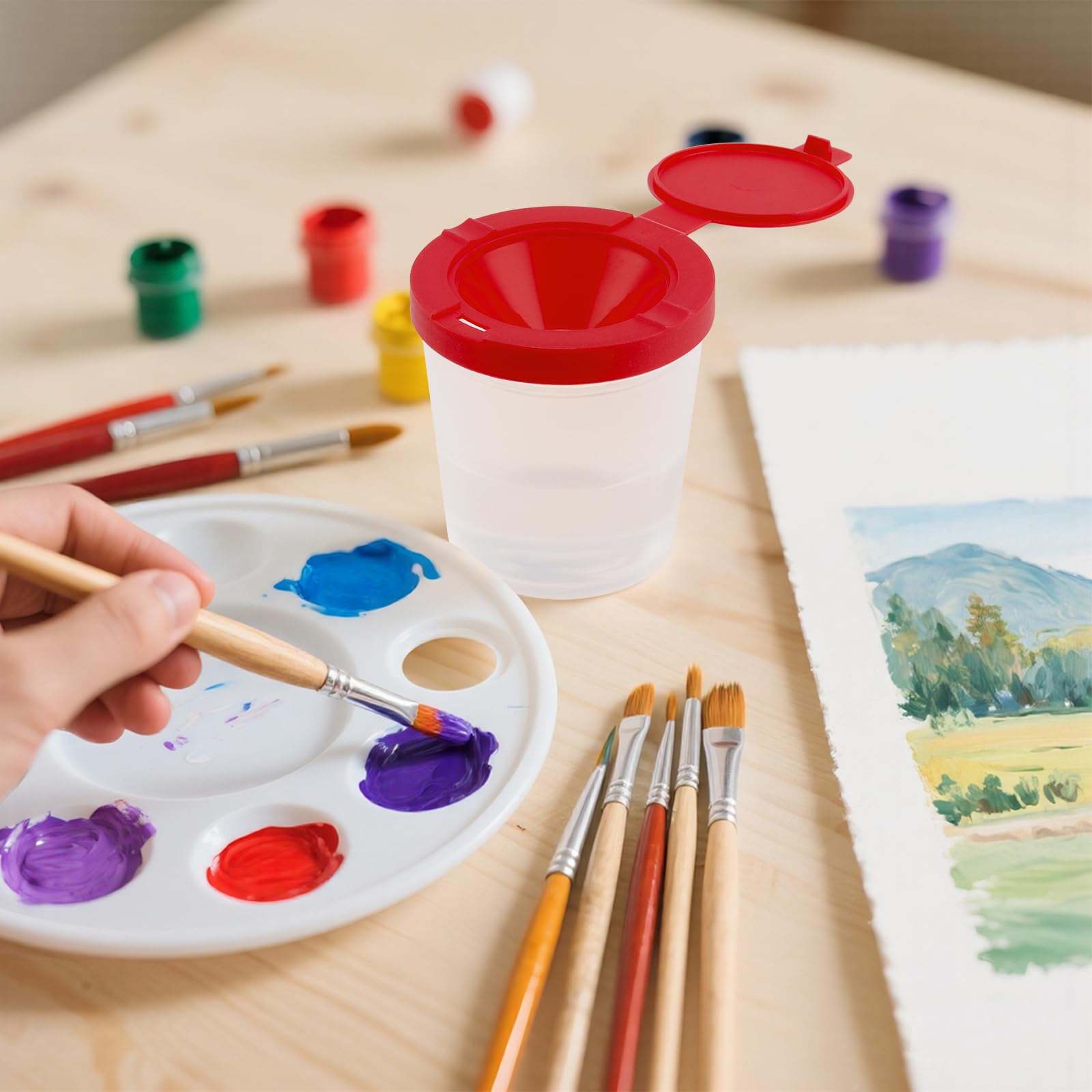 32 bicchieri colorati con coperchio, in plastica, 7 cm, con protezione anti-fuoriuscite, per pittura artistica