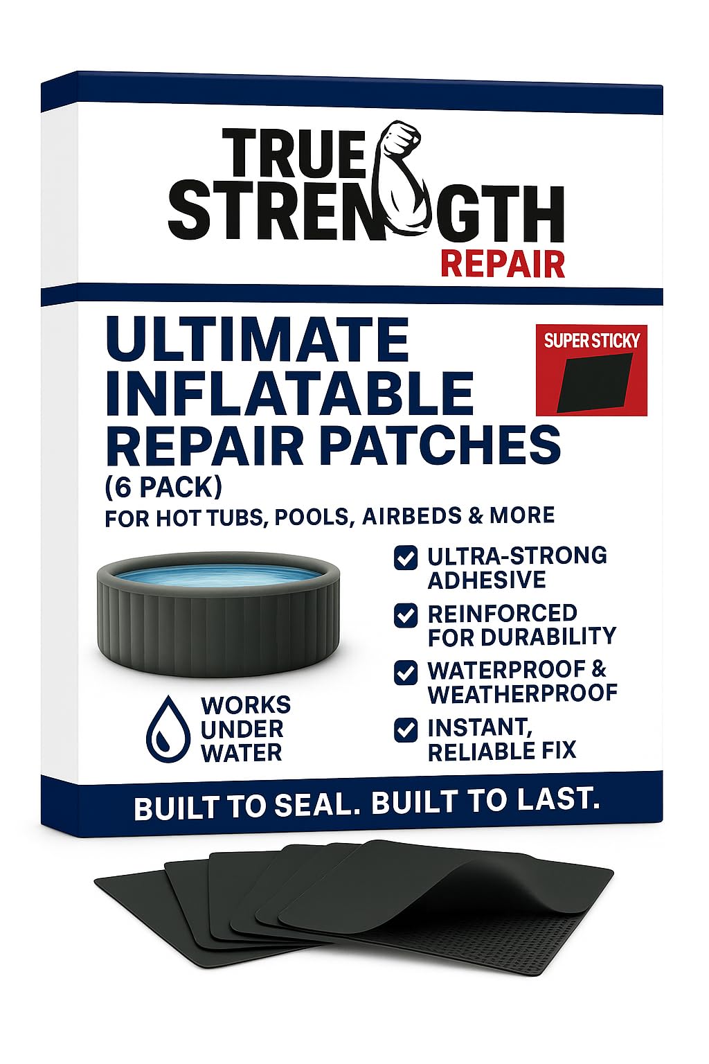 True Strength Repair Heavy-Duty Mesh Reinforced Repair Tape – Waterproof, Weatherproof & UV Resistant Patch for Hot Tubs, Air Beds, Boats, Kayaks, Tents & More – Engineered in the UK