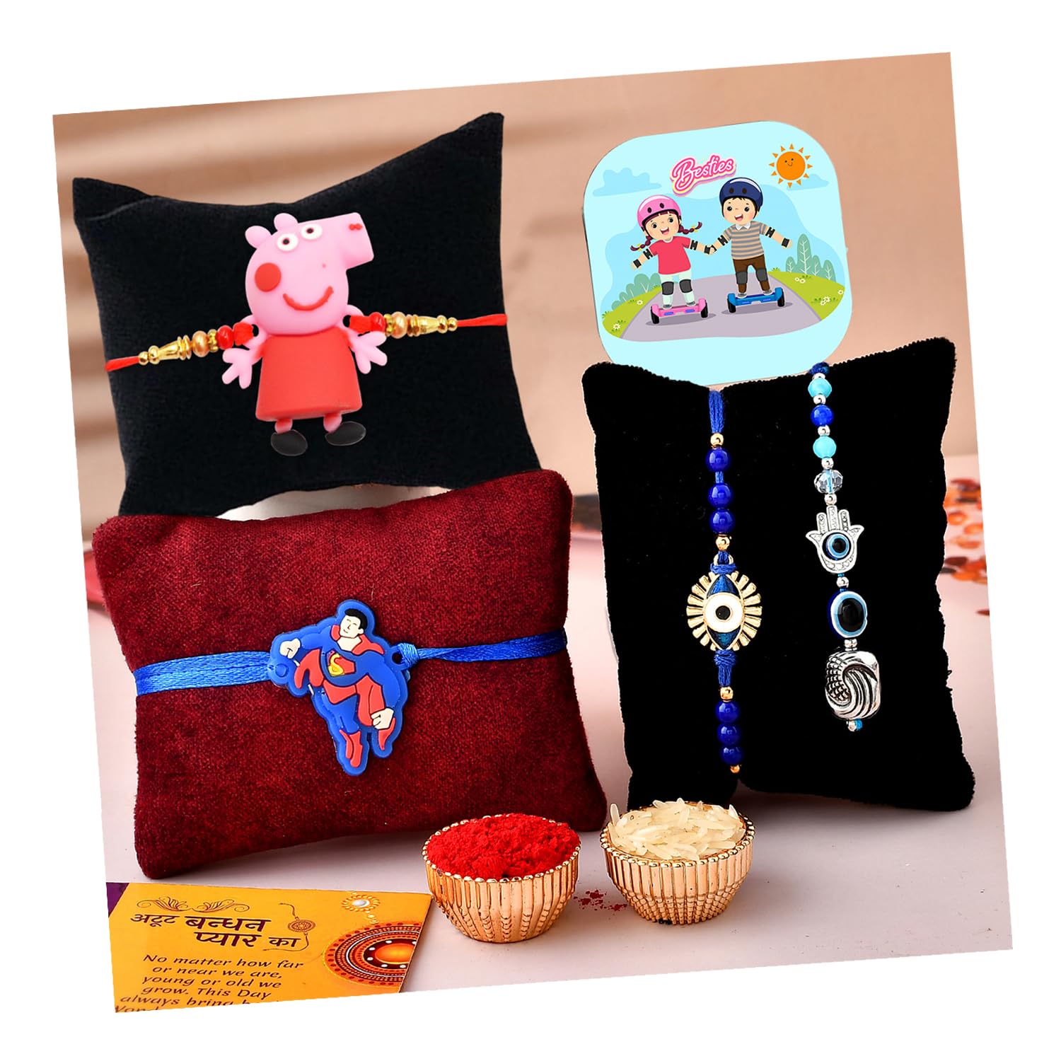CraftVatika Rakhi Combo Set of 4 for Bhaiya Bhabhi and Kids - Evil Eye Rakhi Fridge Magnet Pair-image-41