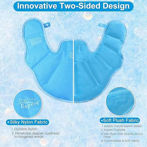 Miniatura 6 de Bolsa de hielo reutilizable para cuello y hombros, molestias en la parte superior de la espalda, envoltura de hielo grande con forro de felpa suave,