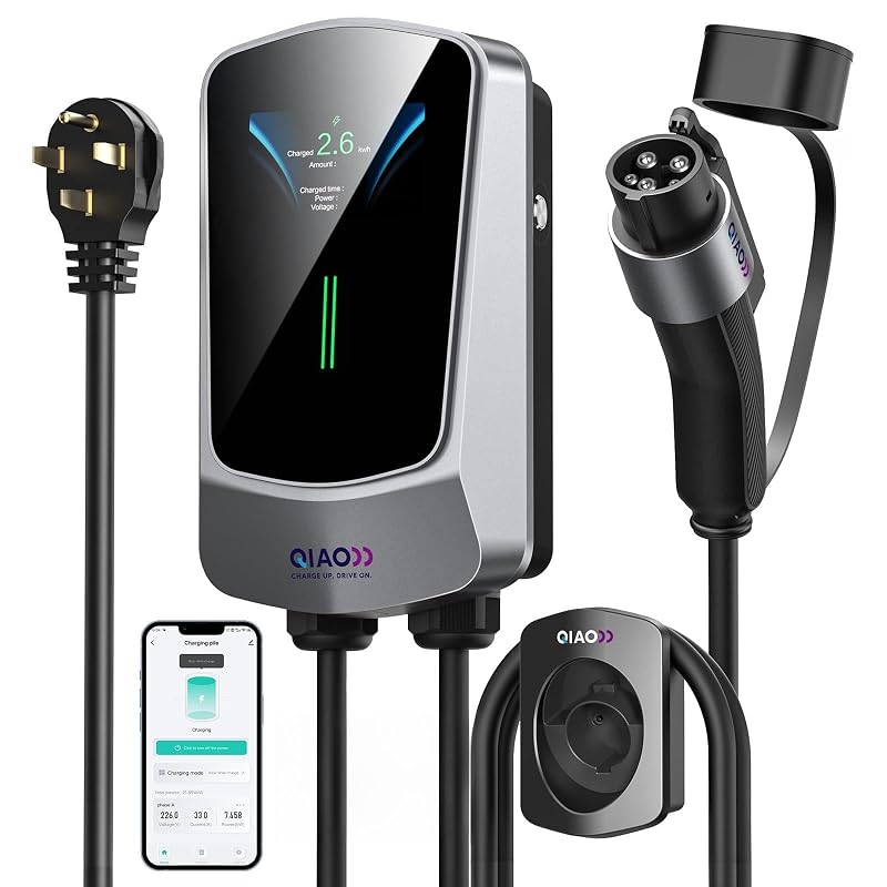Estação de Recarga Veicular Elétrica QAOFUL QIAO Nível 2, 40 A, 9,6 kW, 240 V, J1772, tela de 4,3 polegadas e cabo de 7,62 m