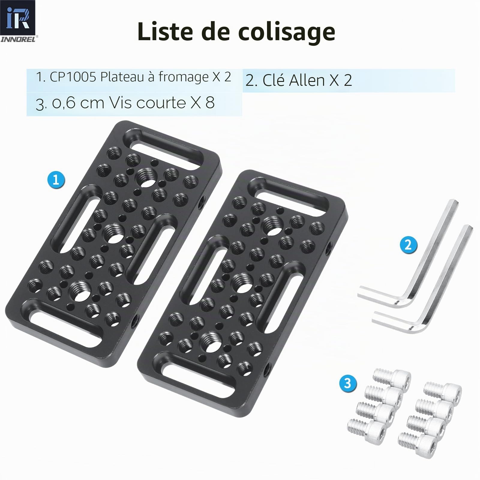 INNOREL CP1005 2 pièces 10 * 5cm Plaque de Fromage multifonctionnelle avec 1/4" et 3/8" Filets, Plaque de Montage de Commutation avec Trous de localisation Arri intégrés pour caméra et trépied