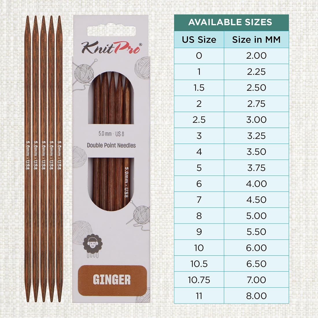 KnitPro Ginger Double Pointed Needles 5" (12.5cm), Brown, 5 mm - Image 4