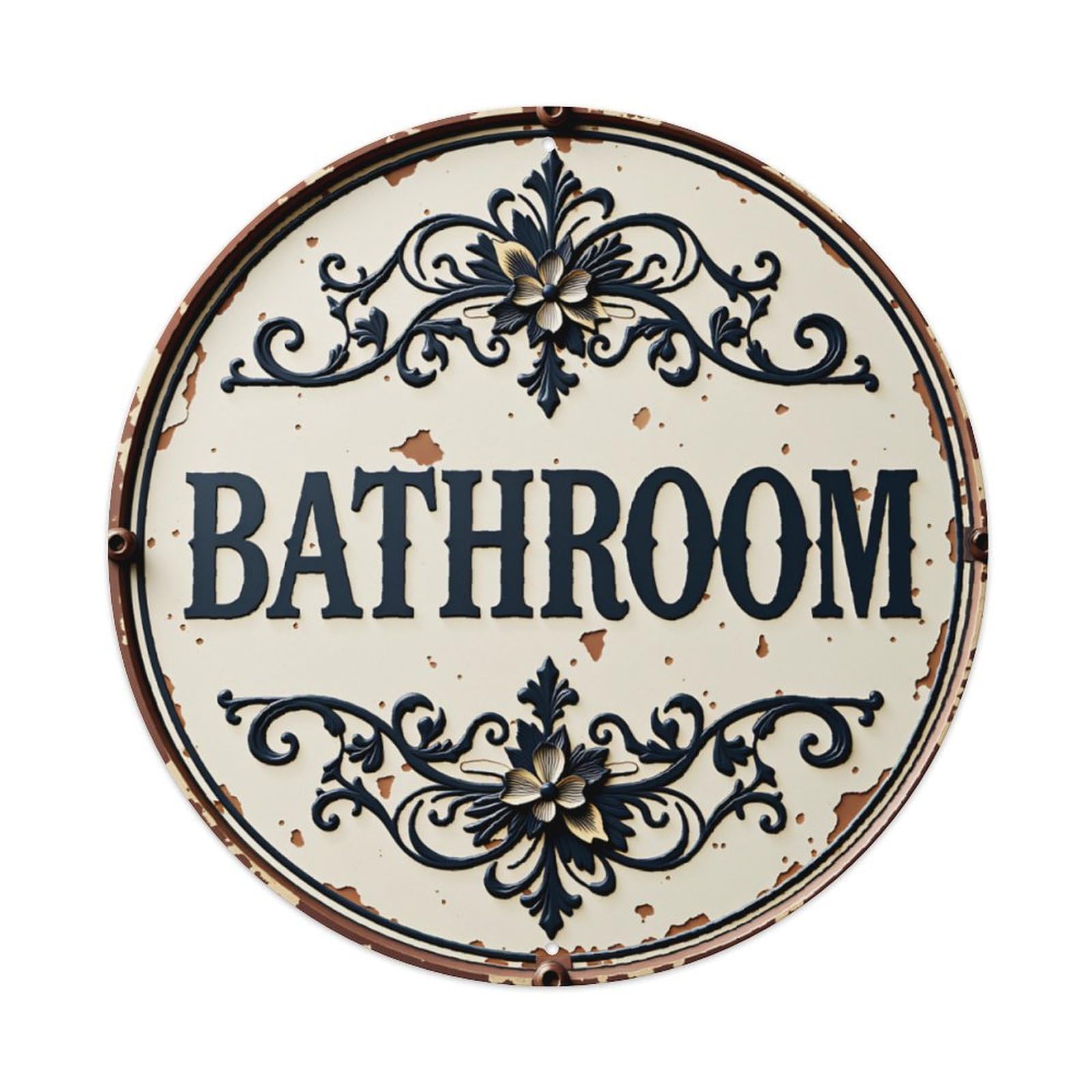 Vintage Ornate Floral Bathroom Sign Decor Plaque Vintage Aluminium Metal Sign, Retro Wall Decor for Home, Bar, Garage & Farmhouse 20x20cm