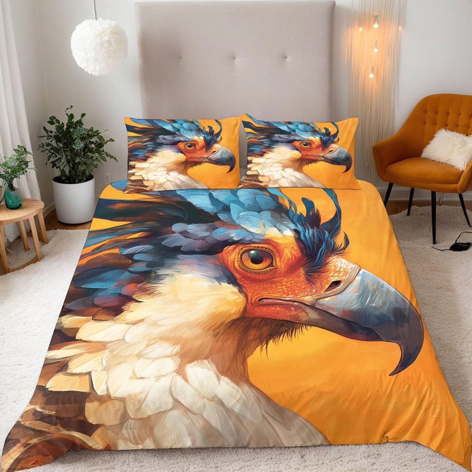 Housse de couette 200x200 aigle avec parure de lit 3 pièces et taies d'oreiller 65x65