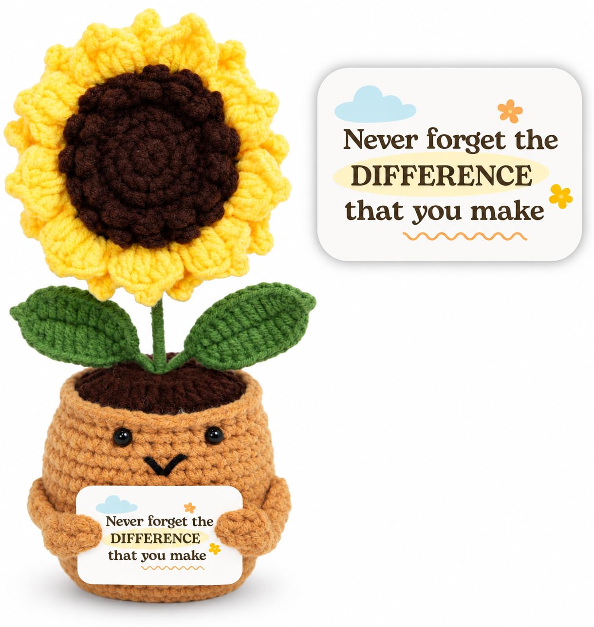 Emotional Support Crochet Sunflower – Handmade Appreciation Gift for Teachers, Coworkers – Never Forget The Difference, Inspirational Gifts for Women, Graduation Gifts, Employee Appreciation