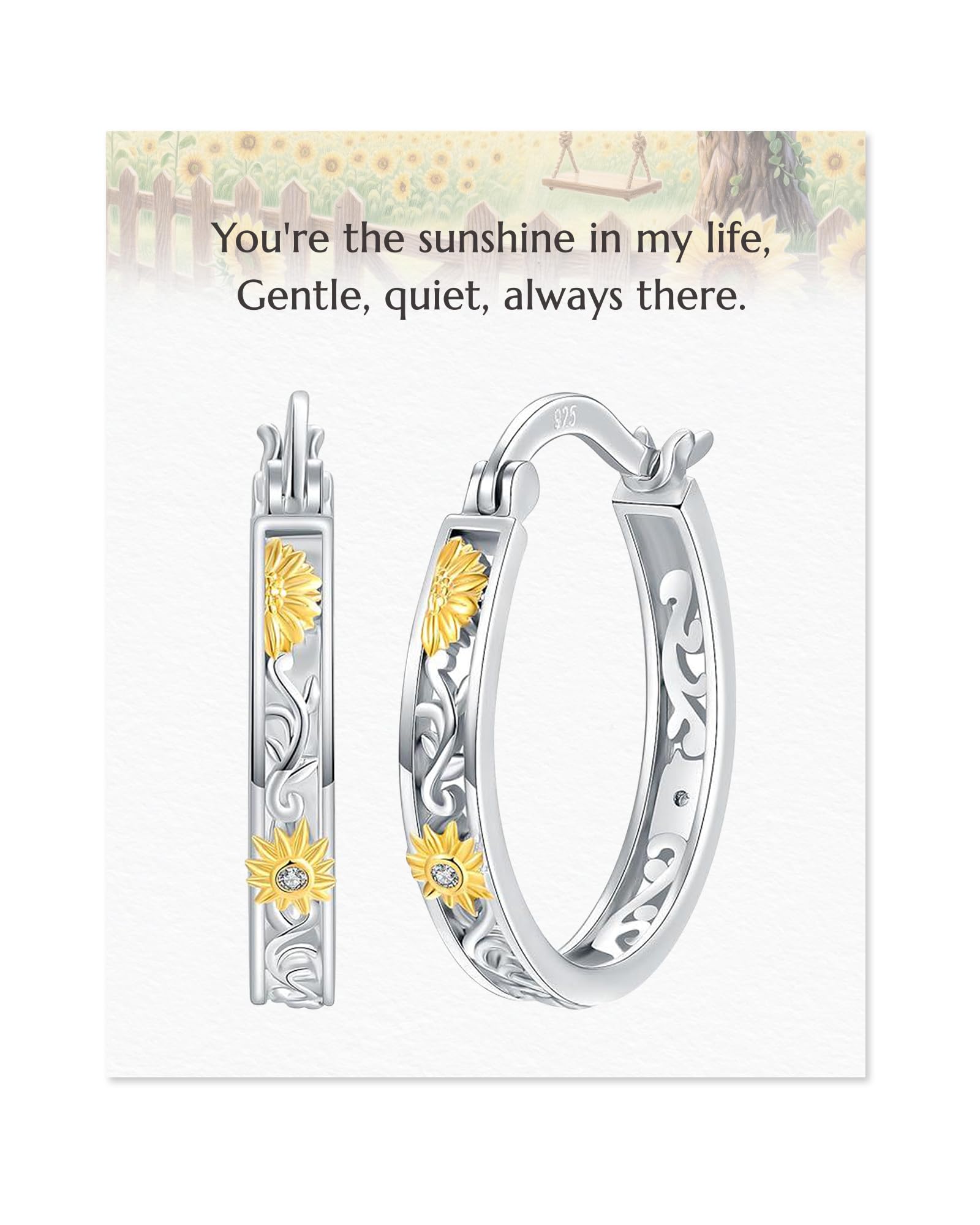 Silver Sunflower Heart Earrings for Women - 925 Sterling Silver Opal Sunflowers/Daisy Heart Dangle Hoop Earring, Valentines Mothers Day Christmas