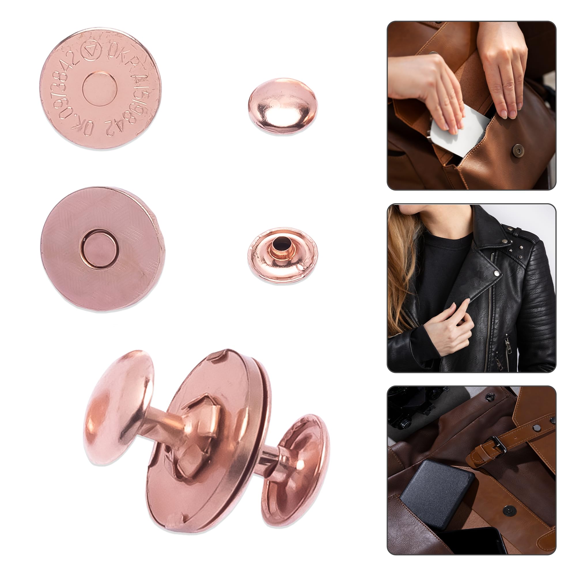 Magnetyczne zatrzaski, 14 mm, różowe złoto, guziki, podwójne nity, zapięcie do torebki, torebki, skórzane, rękodzieło, torby, wiatrówka, zamknięcie walizki, 50 sztuk