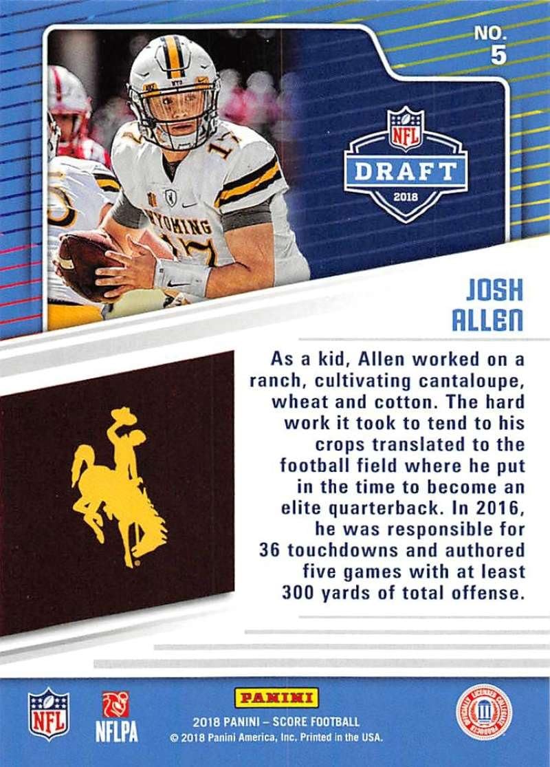 2018 Score NFL Draft #5 Josh Allen Wyoming Cowboys Rookie RC Football Card