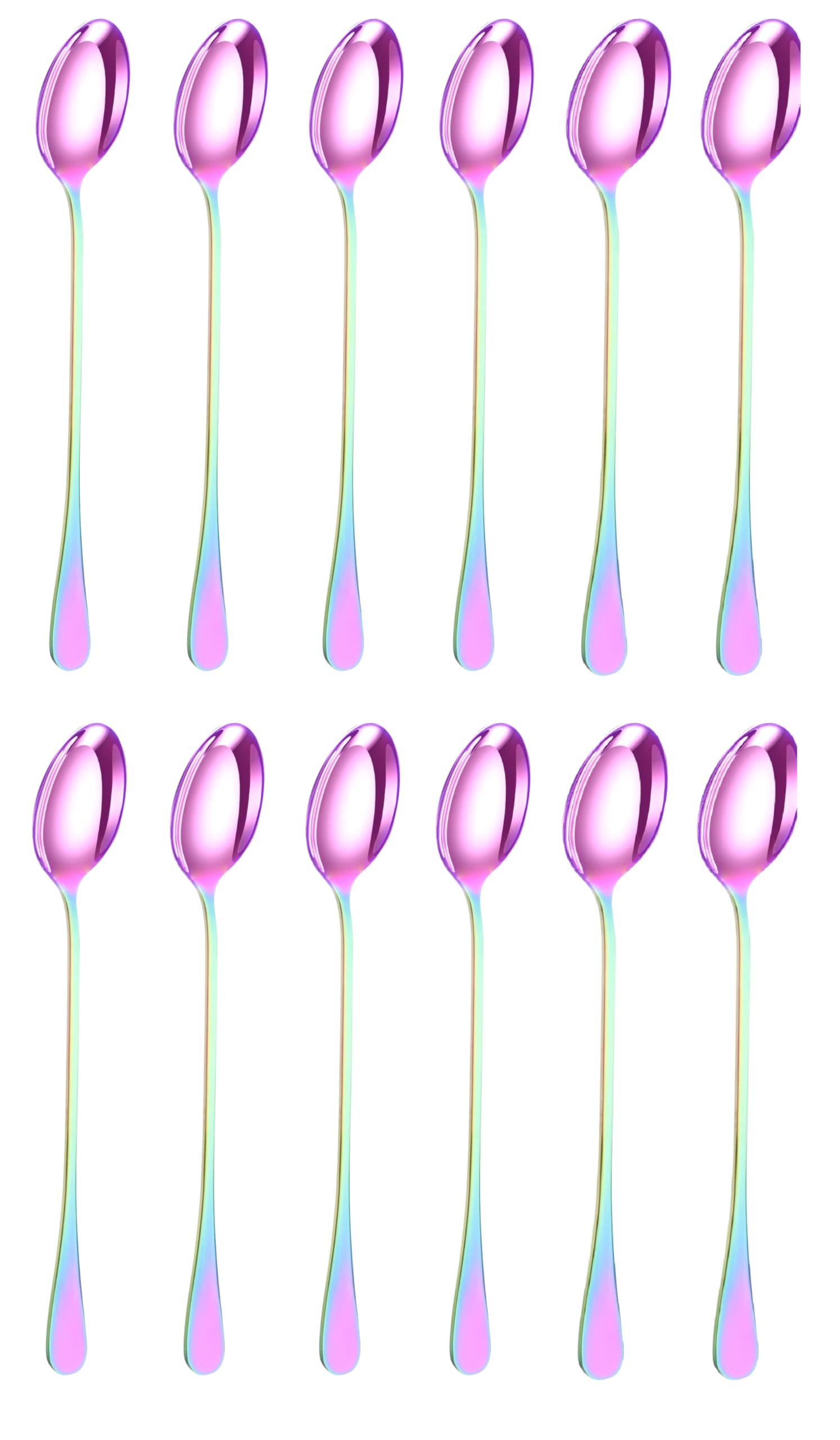 YSAMAX Stainless Steel Latte Spoons 19 cm Long Handle, Coffee Spoons for Tea, Sundae, Ice Cream, Dessert Ideal for Stirring, Mixing, Luxurious Elegant Look, Rainbow (Set of 12)