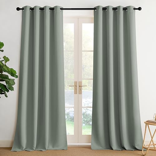NICETOWN Sage Green Sound Blocking Drapes Grommet Thermal Insulated Shades