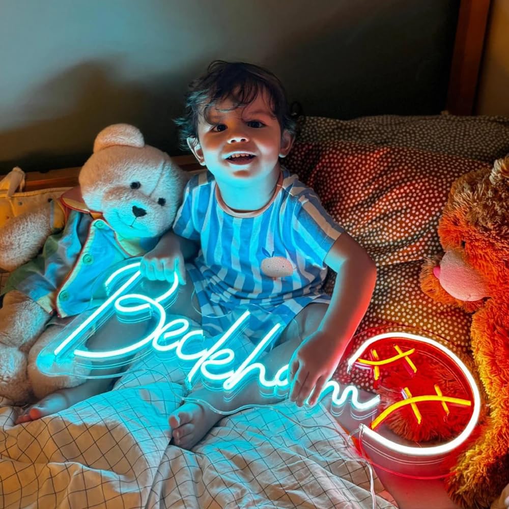 Custom Neon Name Sign Personalized with Football Baseball Soccer Basketball Pattern Sports Led Neon Lights for Bedroom Decor Man Cave Christmas Gift for Boys Girls Baseball Fans