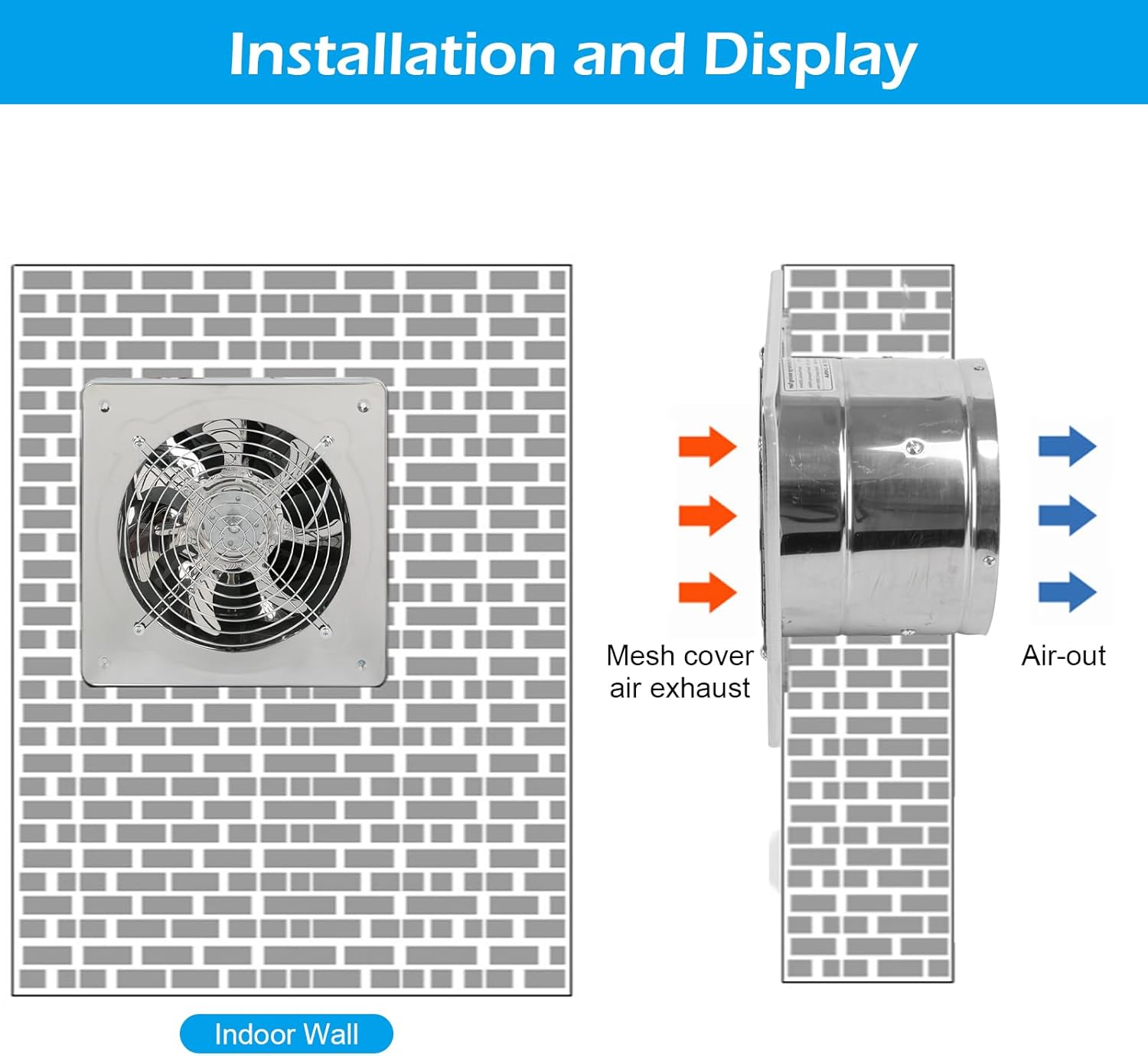 Exhaust Fan with Plug, 10 inch 1088CFM Through-the-Wall Ventilation Fan with Light Weight Pure Copper Motor, for Laundry Room, Toilets, Garage, and Shopping Mall, 110V, Silver