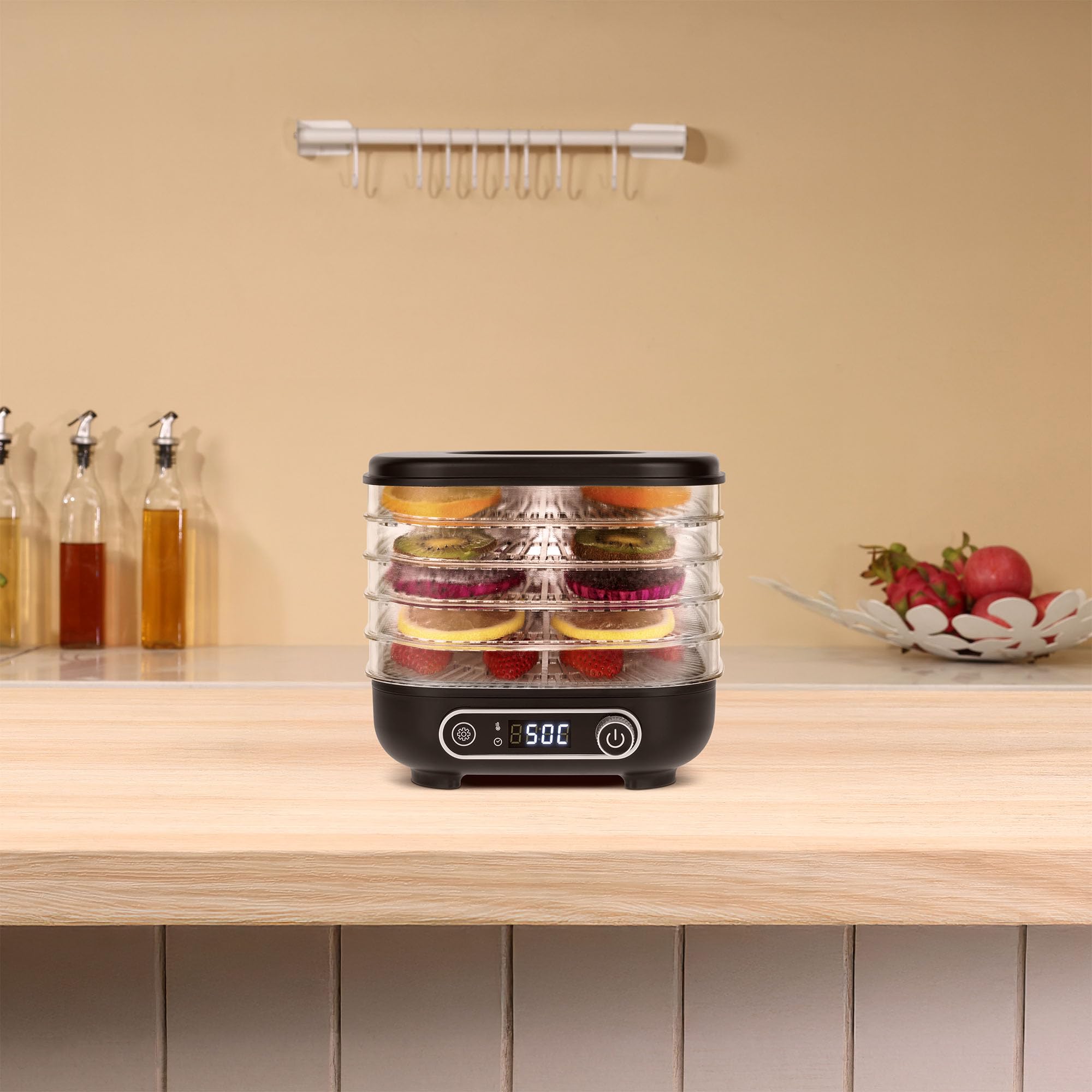 Teesa Deshidratador de setas para frutas y verduras, potencia de 300W, 5 bandejas, pantalla LCD, ciclo térmico, control de temperatura TSA3033