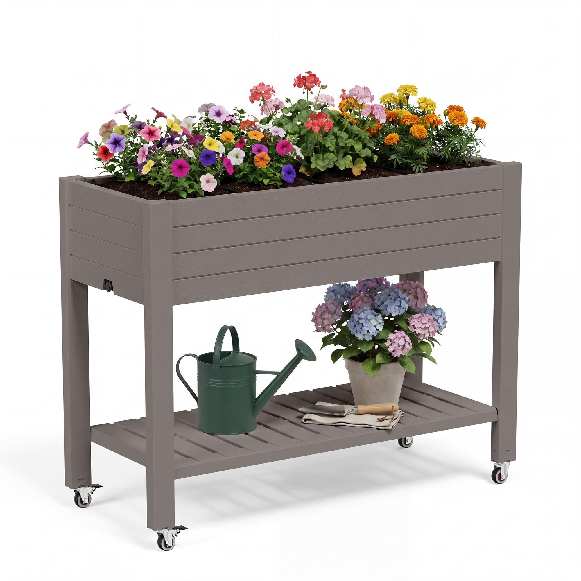 Fancyango Raised Garden Bed with Wheels in Gray