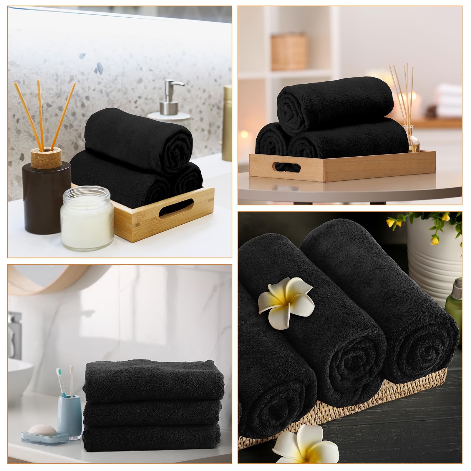 6 Pcs Coral Velvet Microfiber Bath Towels Sets 28 x 55 Inch Large Absorbent Towels Multipurpose Quick Drying Soft Body Towels for Shower Bathroom Beach Fitness Yoga Sports Spa (Black)