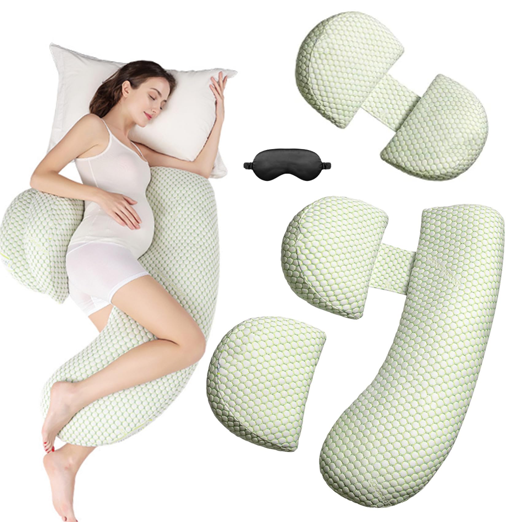 Nuzzlehug's Maternity Pillow, Nuzzlehug Pregnancy Pillow with Detachable & Adjustable, Full Body Pillow for Adults Sleeping, Support for Back, Belly, Relieve Discomfort Throughout The Night (Green)