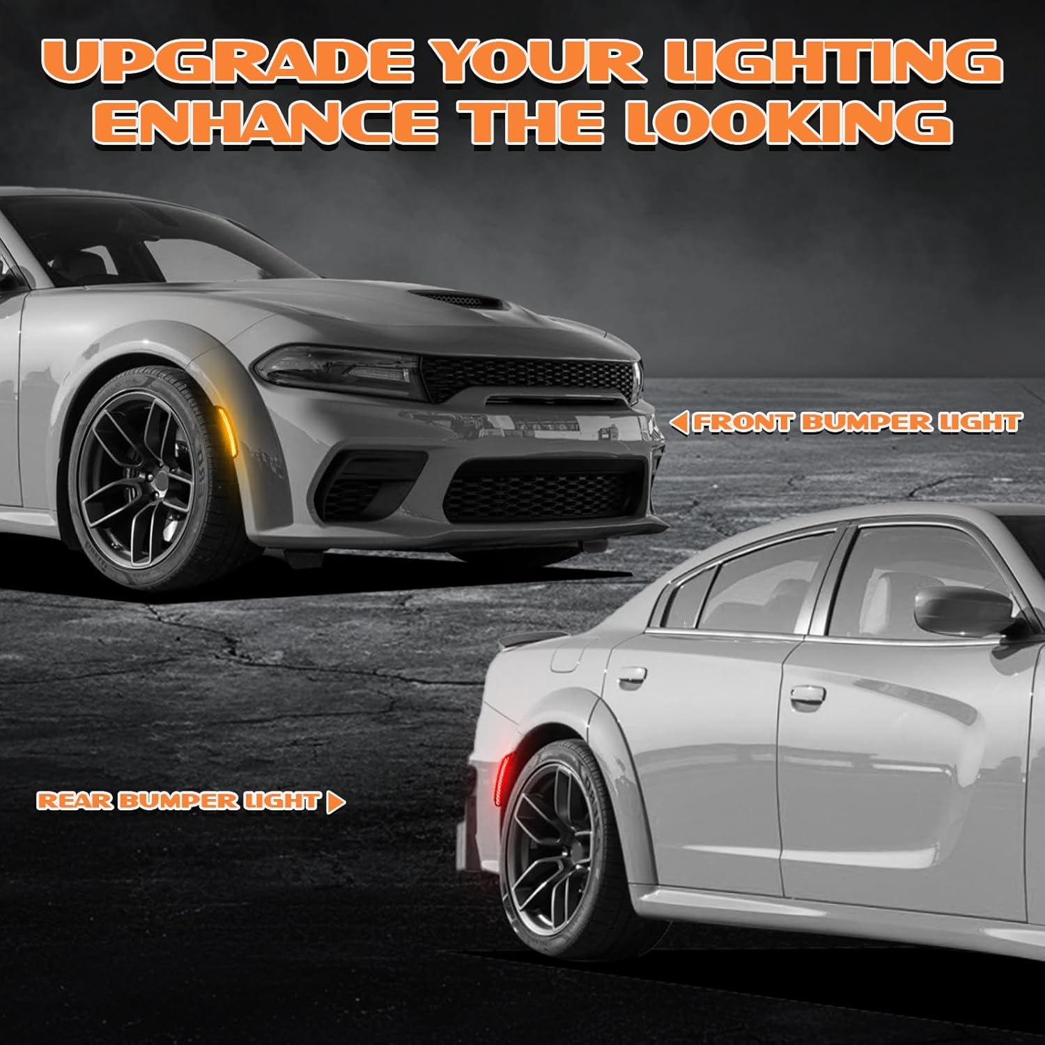 Dynamic Amber Red LED Side Marker Light for Dodge Charger 2015 2016 2017 2018 2019 2020 2021 2022 2023 2024 Sequential Front Rear Bumper Lights, Smoked Lens Side Marker Lamp Kit 4PCS