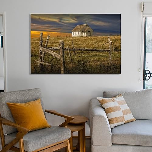 Miniatura 6 de Hermoso póster de la antigua iglesia del país, paisajes naturales, naturaleza muerta al atardecer en Dakota del Sur, pinturas artísticas de pared en