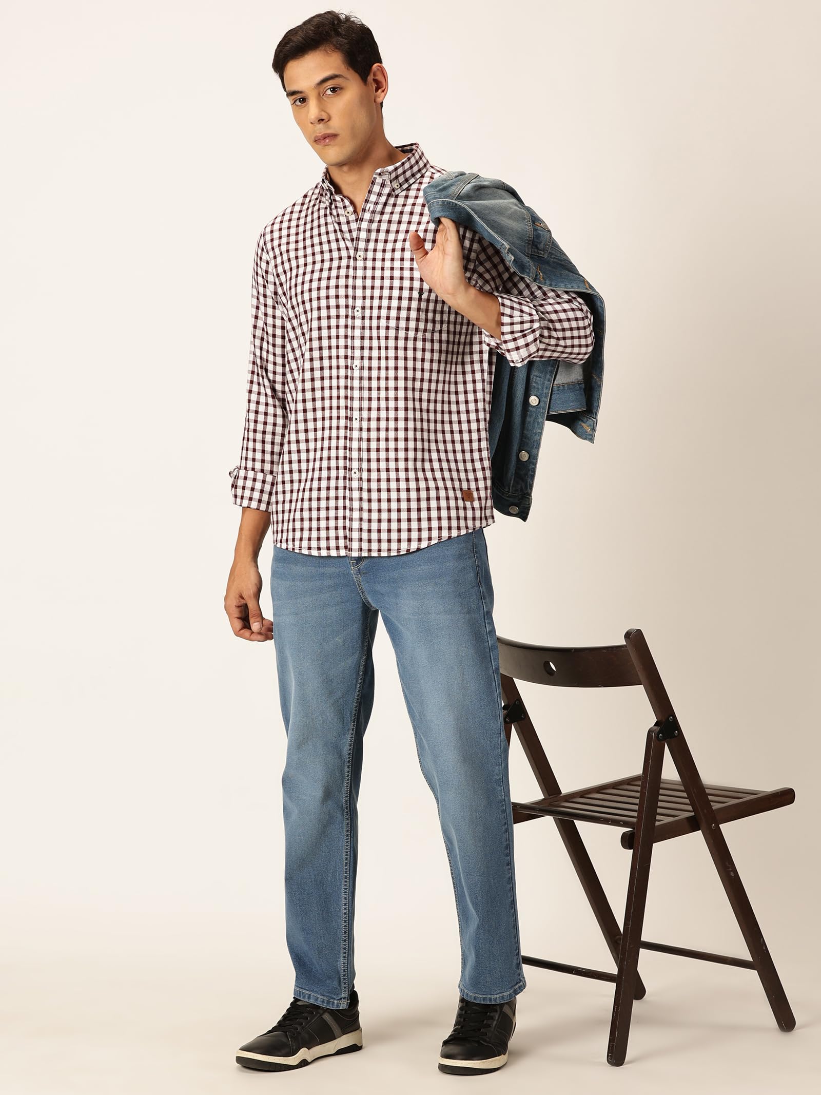 Thomas Scott Uomo 100% Cotone Maniche Piene A Scacchi Camicia Casual
