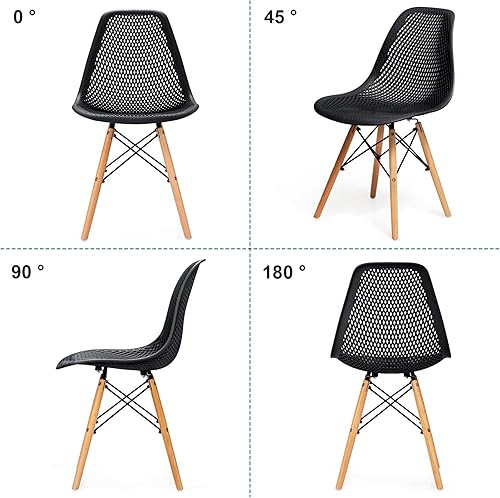 Miniatura 6 de KOTEK Juego de 4 sillas de comedor, sillas laterales de plástico moldeado DSW con diseño de malla, patas de madera maciza, sillas laterales modernas