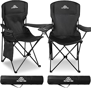 Set of 2 Camping Chair Lightweight Folding Portable Camping Chair with Cup Holder and Side Pocket Outdoor Folding Chair 120kg Capacity Fishing Chair for Outdoor, Fishing, Picnics and Travel Black