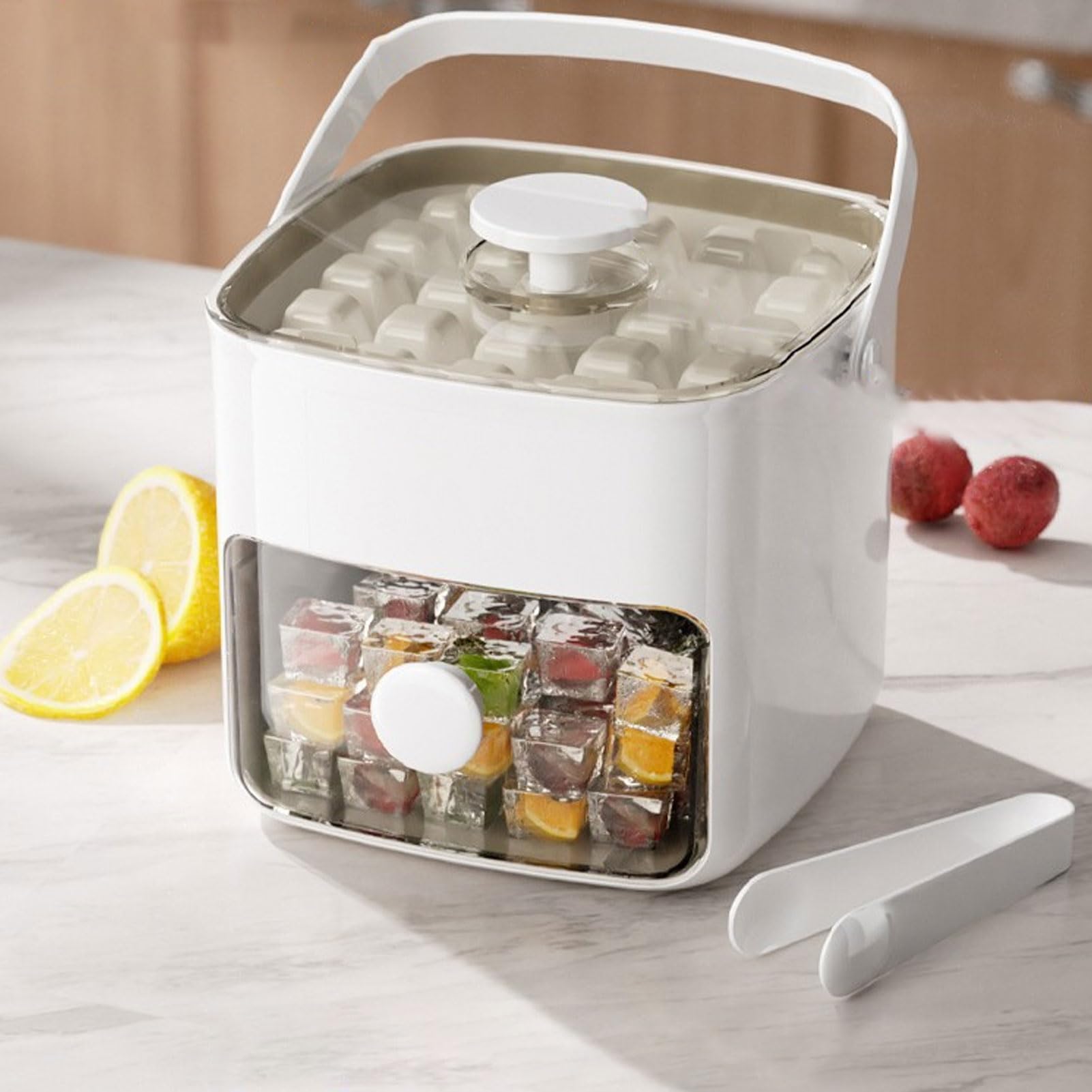 Cubo di Ghiaccio Maker Ice Set di Vassoio con 2 Vassoi e Contenitore per 120 Cubi di Rilascio Facile Design di Grado di Grado Alimentare Materiale PP Silicone Gestisce il (bianco latte)