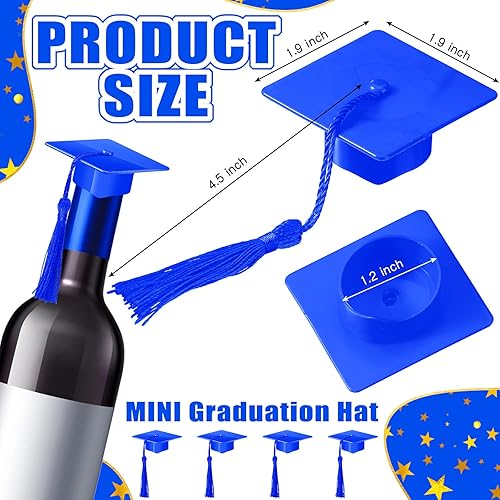 Miniatura 3 de Qunclay 60 piezas de mini gorras de graduación, tapas de plástico para decoración de fiesta de graduación (azul)