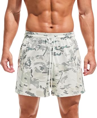 Mens Mesh Shorts Animal Printed 5" Workout Running Athletic Drawstring Shorts with Pockets