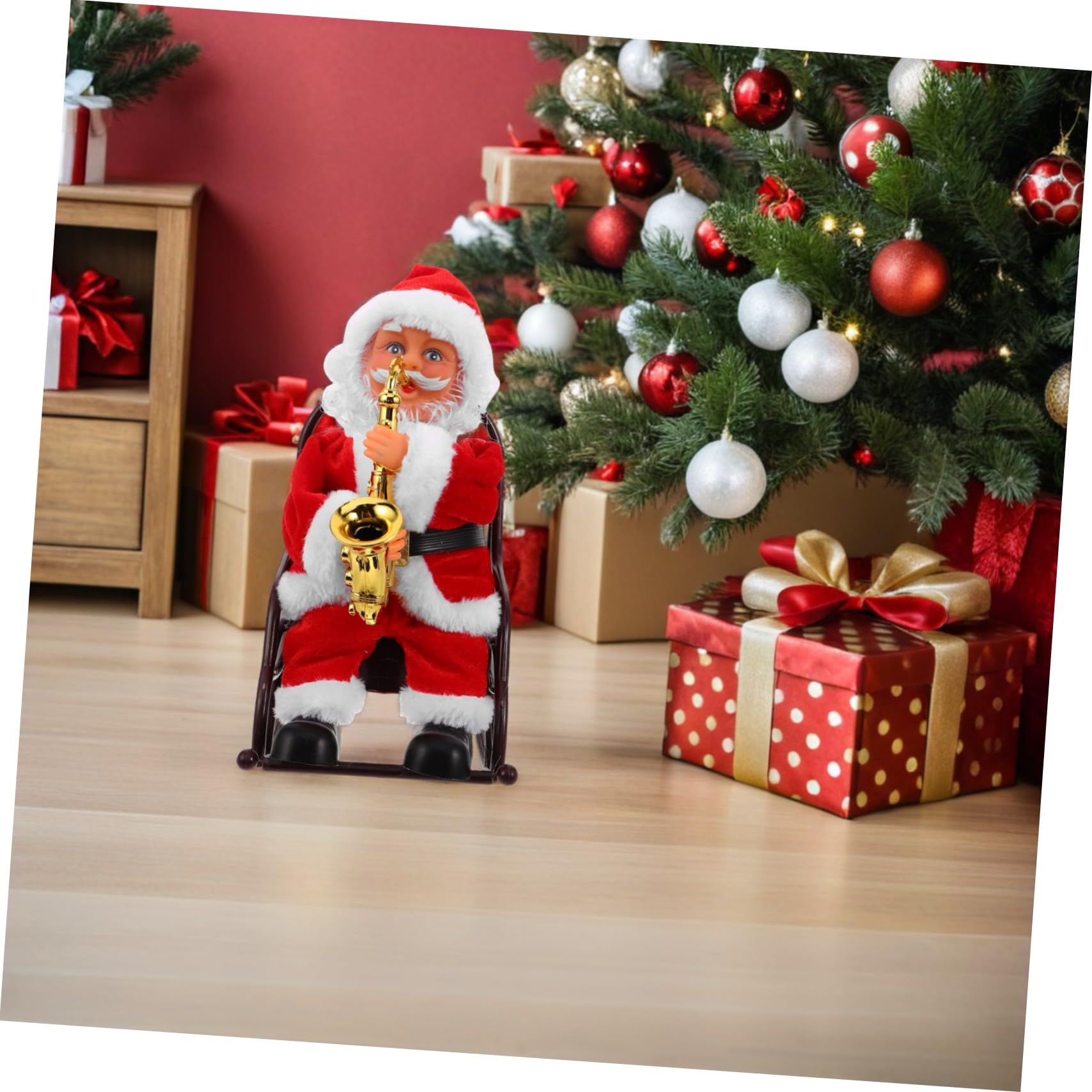 Hemobllo Juguete de Papá Noel Eléctrico con Música y Instrumento Figura Decorativa para Fiestas de Navidad Mediano