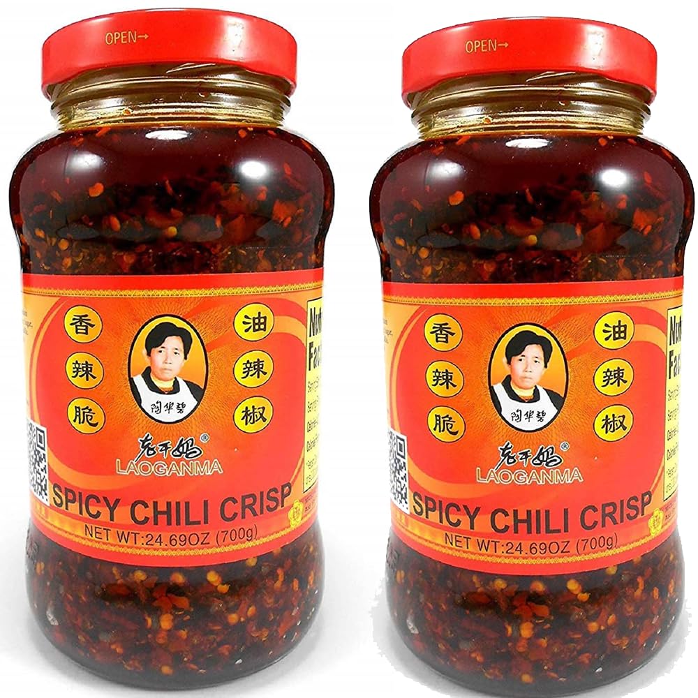 Laoganma Spicy Chili Crisp Sauce 24.69oz, 2pack Comes with 1 Eelicious spoon
