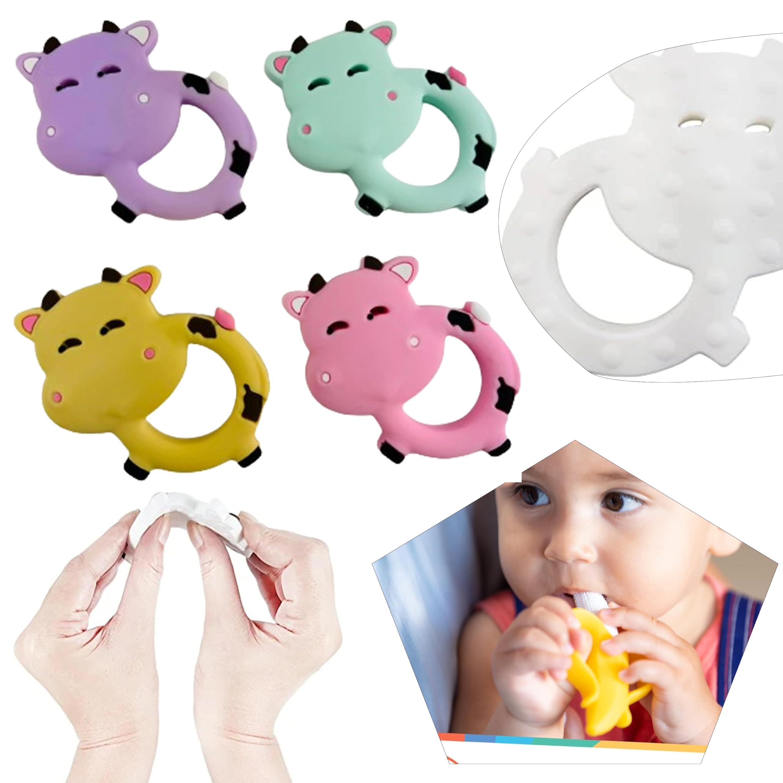 3Pack Silicone Teething Set for Teething Relief, Random Colors Soft & Durable Infant Set and Toddler Silicone Teethers- Food Safe & Easy to Clean