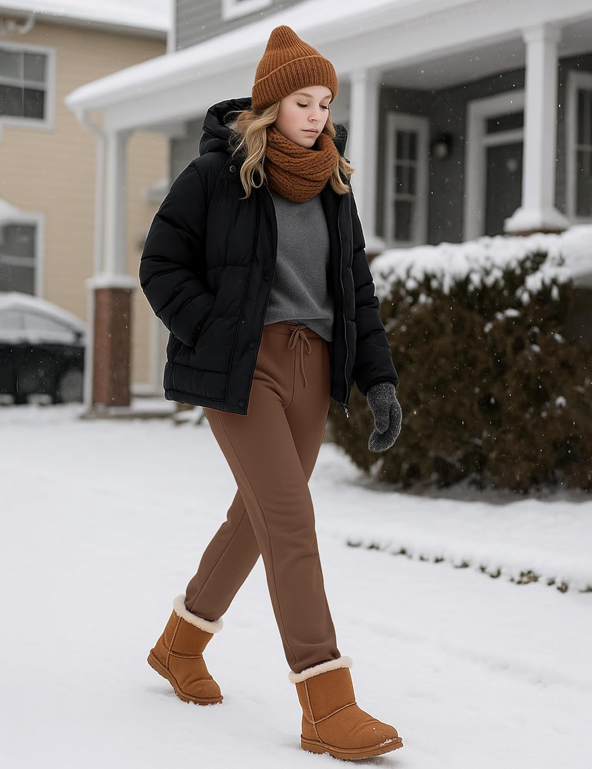 TACVASEN Women's Fleece Lined Sweatpants Winter Thermal Sherpa Pants with Pockets High Waisted Warm Cotton Lounge Casual - Image 6