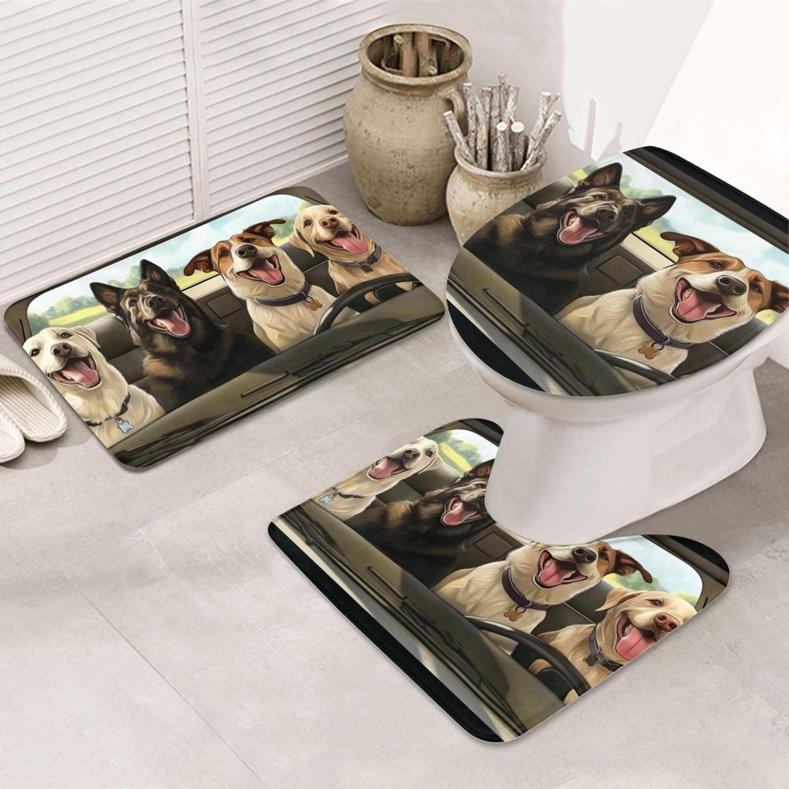 Alfombras de baño de salchicha juego de 3 piezas antideslizante lavable para hogar