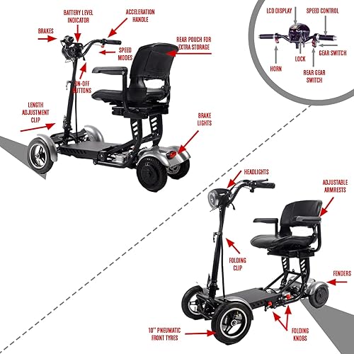 Miniatura 4 de Darkshadows by MaritSA - Patinete plegable de movilidad de 4 ruedas para personas mayores. Batería de largo alcance de 15.6 AH-25 millas (modelo 6)