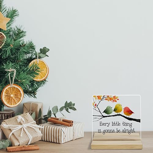 Miniatura 5 de Letrero de decoración de escritorio inspirador de pájaros, placa acrílica con texto en inglés "It's Gonna Be Alright" para oficina en casa