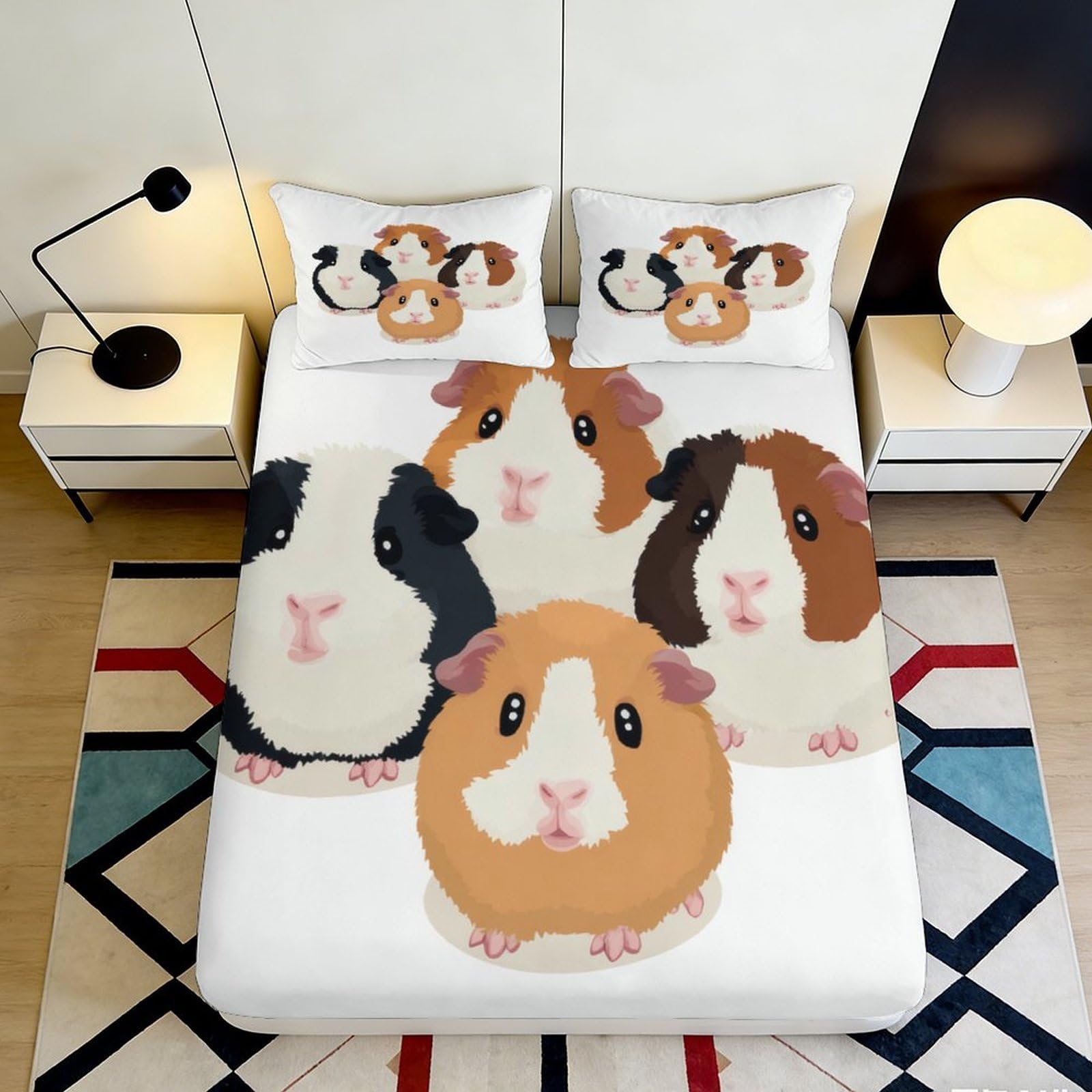 3D Printed Guinea Pig Fitted Sheet Microfiber Deep Pocket Bedroom Set, Non-Slip Guinea Pig Mattress Fitted Cover for Adults Teens 90x200x25cm