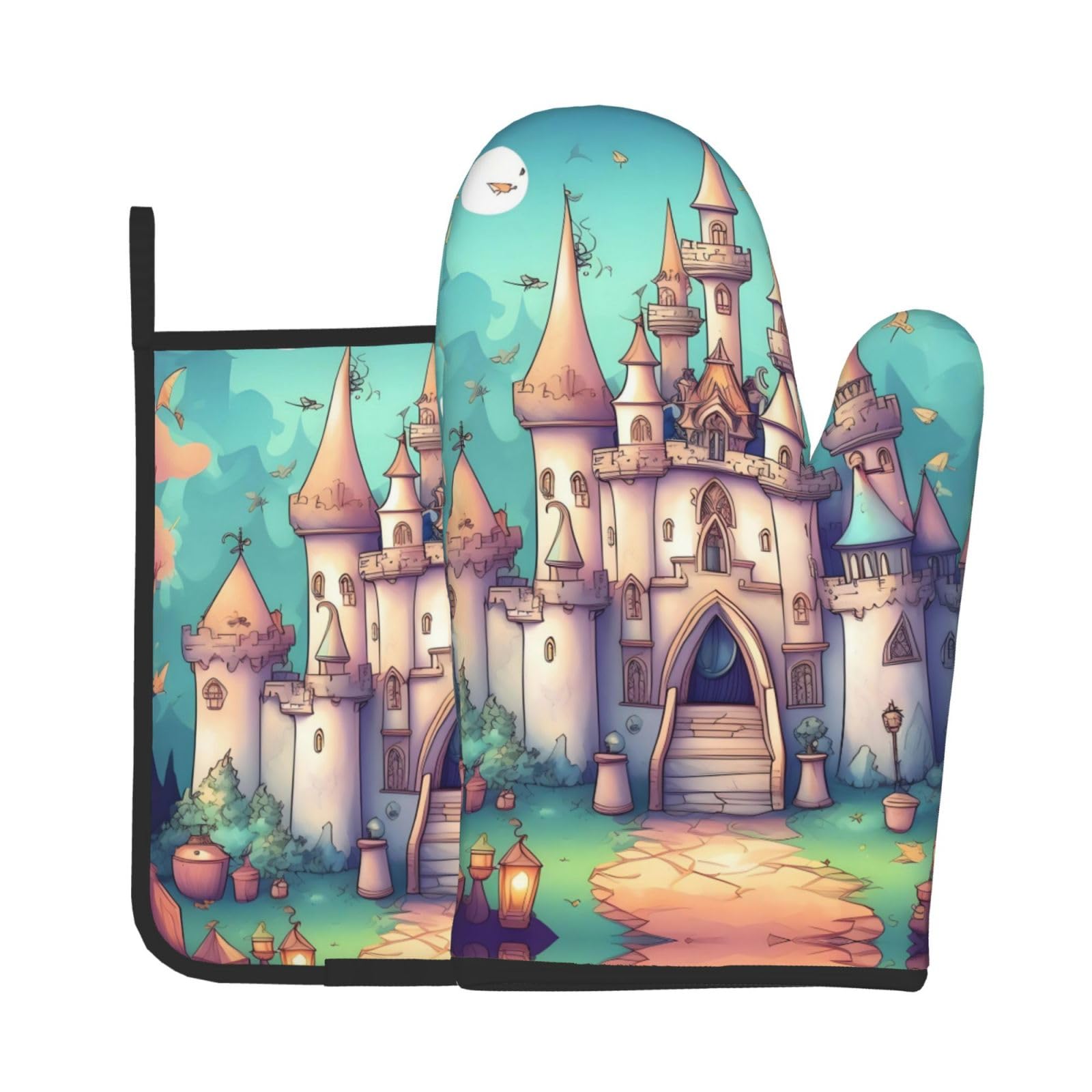 Oven Mitts and Potholders Set of 2 for Kitchen Baking Cooking GrayClassical Castle Thick and Durable